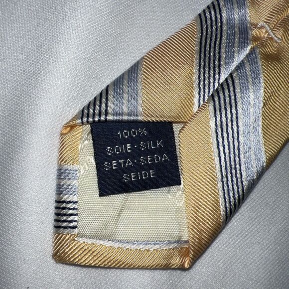 FACONNABLE Tie Blue Yellow Striped 100% Silk Made in France Necktie - Picture 3 of 6